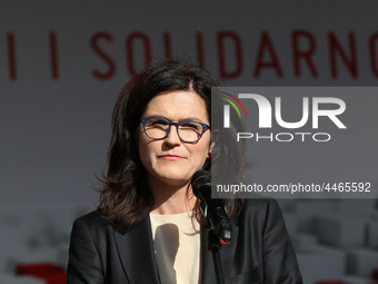 Mayor of Gdansk Aleksandra Dulkiewicz during the rally on the Dlugi Targ street is seen in Gdansk, Poland on 4th June 2019 Freedom and Solid...