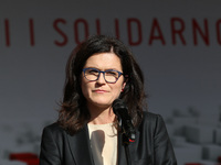 Mayor of Gdansk Aleksandra Dulkiewicz during the rally on the Dlugi Targ street is seen in Gdansk, Poland on 4th June 2019 Freedom and Solid...