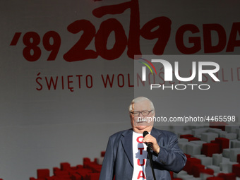 Former President of Poland Lech Walesa during the rally on the Dlugi Targ street is seen in Gdansk, Poland on 4th June 2019 Freedom and Soli...