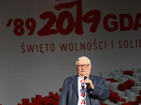 Former President of Poland Lech Walesa during the rally on the Dlugi Targ street is seen in Gdansk, Poland on 4th June 2019 Freedom and Soli...