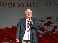 Former President of Poland Lech Walesa during the rally on the Dlugi Targ street is seen in Gdansk, Poland on 4th June 2019 Freedom and Soli...