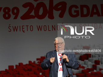 Former President of Poland Lech Walesa during the rally on the Dlugi Targ street is seen in Gdansk, Poland on 4th June 2019 Freedom and Soli...