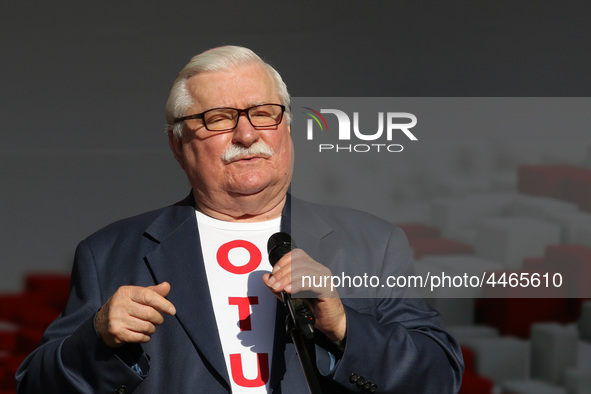 Former President of Poland Lech Walesa during the rally on the Dlugi Targ street is seen in Gdansk, Poland on 4th June 2019 Freedom and Soli...