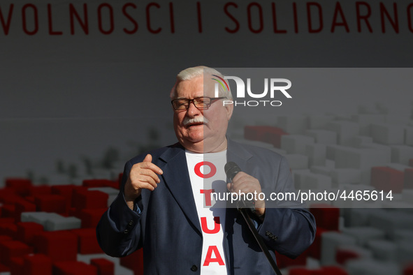 Former President of Poland Lech Walesa during the rally on the Dlugi Targ street is seen in Gdansk, Poland on 4th June 2019 Freedom and Soli...