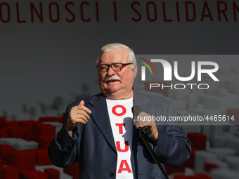 Former President of Poland Lech Walesa during the rally on the Dlugi Targ street is seen in Gdansk, Poland on 4th June 2019 Freedom and Soli...