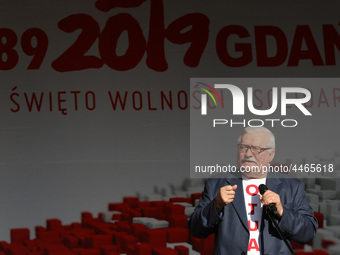 Former President of Poland Lech Walesa during the rally on the Dlugi Targ street is seen in Gdansk, Poland on 4th June 2019 Freedom and Soli...