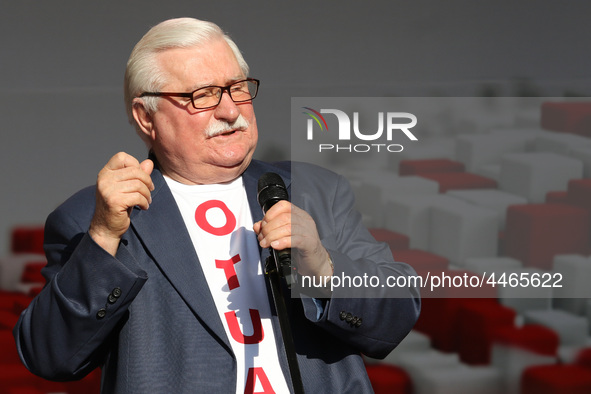 Former President of Poland Lech Walesa during the rally on the Dlugi Targ street is seen in Gdansk, Poland on 4th June 2019 Freedom and Soli...