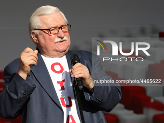 Former President of Poland Lech Walesa during the rally on the Dlugi Targ street is seen in Gdansk, Poland on 4th June 2019 Freedom and Soli...