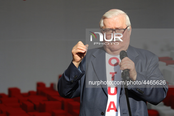 Former President of Poland Lech Walesa during the rally on the Dlugi Targ street is seen in Gdansk, Poland on 4th June 2019 Freedom and Soli...