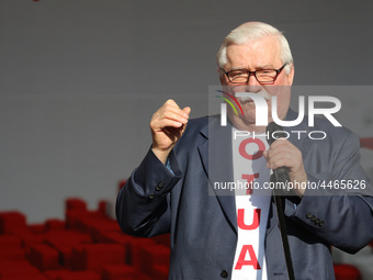 Former President of Poland Lech Walesa during the rally on the Dlugi Targ street is seen in Gdansk, Poland on 4th June 2019 Freedom and Soli...