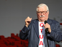 Former President of Poland Lech Walesa during the rally on the Dlugi Targ street is seen in Gdansk, Poland on 4th June 2019 Freedom and Soli...