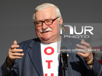 Former President of Poland Lech Walesa during the rally on the Dlugi Targ street is seen in Gdansk, Poland on 4th June 2019 Freedom and Soli...