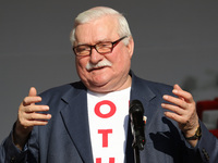 Former President of Poland Lech Walesa during the rally on the Dlugi Targ street is seen in Gdansk, Poland on 4th June 2019 Freedom and Soli...