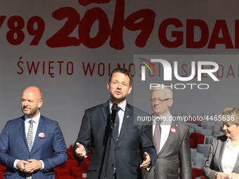 Mayor of Warsaw Rafal Trzaskowski during the rally on the Dlugi Targ street is seen in Gdansk, Poland on 4th June 2019 Freedom and Solidarit...