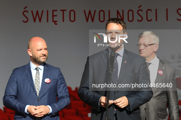 Mayor of Warsaw Rafal Trzaskowski during the rally on the Dlugi Targ street is seen in Gdansk, Poland on 4th June 2019 Freedom and Solidarit...