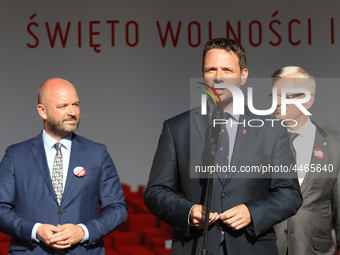 Mayor of Warsaw Rafal Trzaskowski during the rally on the Dlugi Targ street is seen in Gdansk, Poland on 4th June 2019 Freedom and Solidarit...