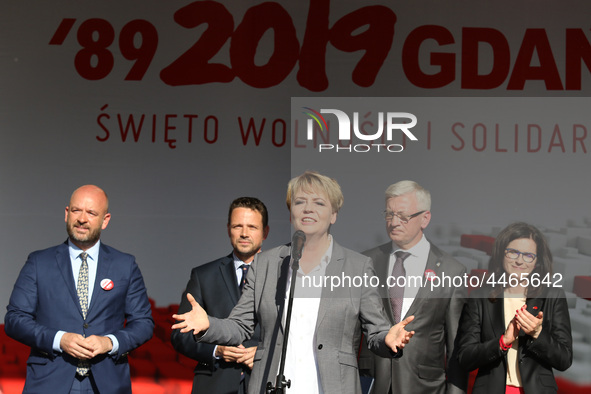 Mayor of Lodz Hanna Zdanowska during the rally on the Dlugi Targ street is seen in Gdansk, Poland on 4th June 2019 Freedom and Solidarity Da...