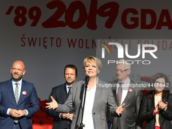 Mayor of Lodz Hanna Zdanowska during the rally on the Dlugi Targ street is seen in Gdansk, Poland on 4th June 2019 Freedom and Solidarity Da...