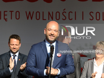 Mayor of Wroclaw Jacek Sutryk during the rally on the Dlugi Targ street is seen in Gdansk, Poland on 4th June 2019 Freedom and Solidarity Da...