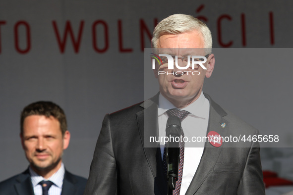 Mayor of Poznan Jacek Jaskowiak during the rally on the Dlugi Targ street is seen in Gdansk, Poland on 4th June 2019 Freedom and Solidarity...