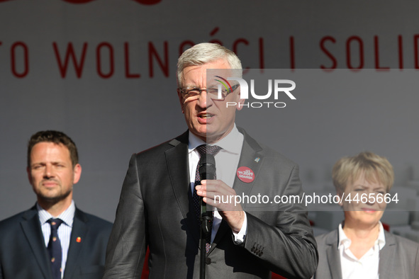 Mayor of Poznan Jacek Jaskowiak during the rally on the Dlugi Targ street is seen in Gdansk, Poland on 4th June 2019 Freedom and Solidarity...