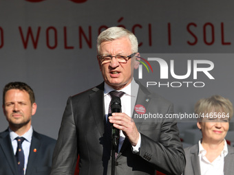 Mayor of Poznan Jacek Jaskowiak during the rally on the Dlugi Targ street is seen in Gdansk, Poland on 4th June 2019 Freedom and Solidarity...