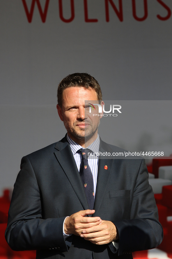 Mayor of Warsaw Rafal Trzaskowski during the rally on the Dlugi Targ street is seen in Gdansk, Poland on 4th June 2019 Freedom and Solidarit...