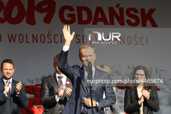 President of the European Council Donald Tusk during the rally on the Dlugi Targ street is seen in Gdansk, Poland on 4th June 2019 Freedom a...