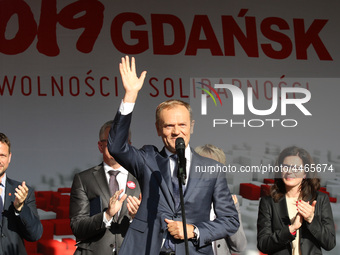 President of the European Council Donald Tusk during the rally on the Dlugi Targ street is seen in Gdansk, Poland on 4th June 2019 Freedom a...