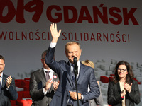 President of the European Council Donald Tusk during the rally on the Dlugi Targ street is seen in Gdansk, Poland on 4th June 2019 Freedom a...