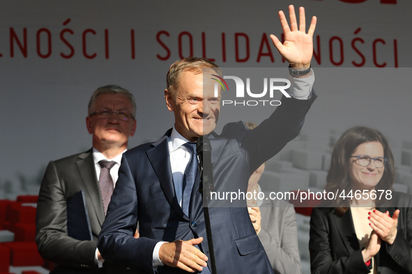 President of the European Council Donald Tusk during the rally on the Dlugi Targ street is seen in Gdansk, Poland on 4th June 2019 Freedom a...