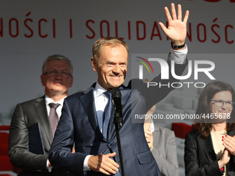 President of the European Council Donald Tusk during the rally on the Dlugi Targ street is seen in Gdansk, Poland on 4th June 2019 Freedom a...