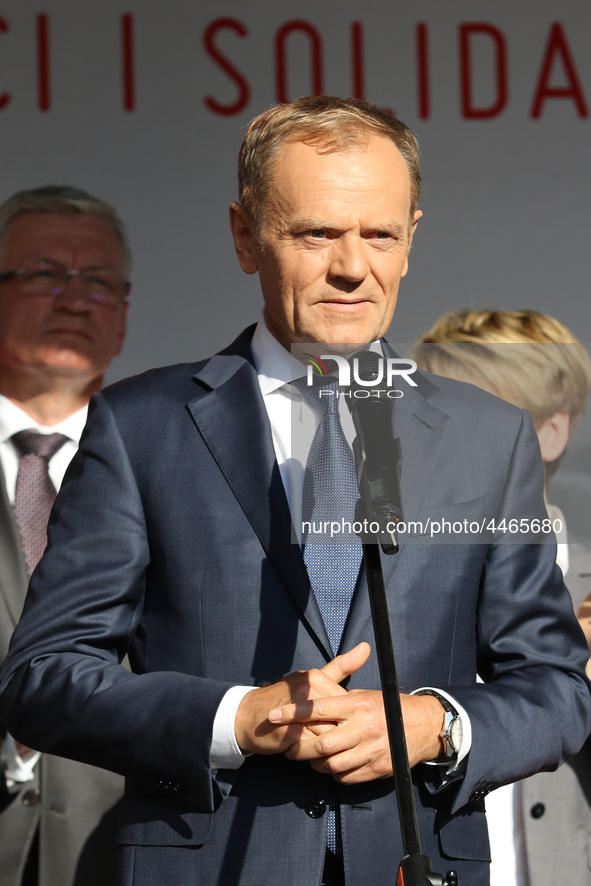 President of the European Council Donald Tusk during the rally on the Dlugi Targ street is seen in Gdansk, Poland on 4th June 2019 Freedom a...