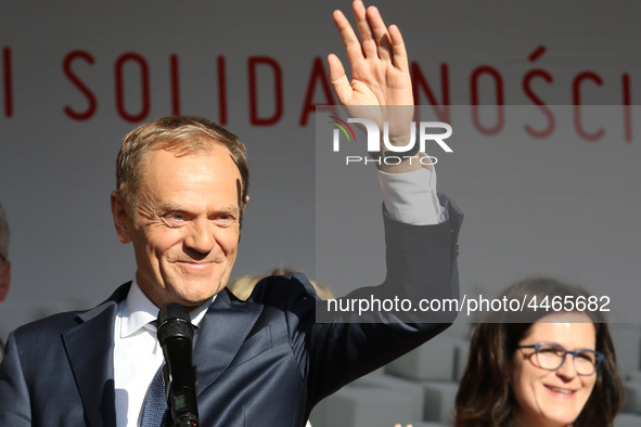 President of the European Council Donald Tusk during the rally on the Dlugi Targ street is seen in Gdansk, Poland on 4th June 2019 Freedom a...