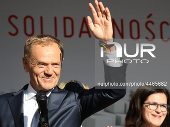 President of the European Council Donald Tusk during the rally on the Dlugi Targ street is seen in Gdansk, Poland on 4th June 2019 Freedom a...