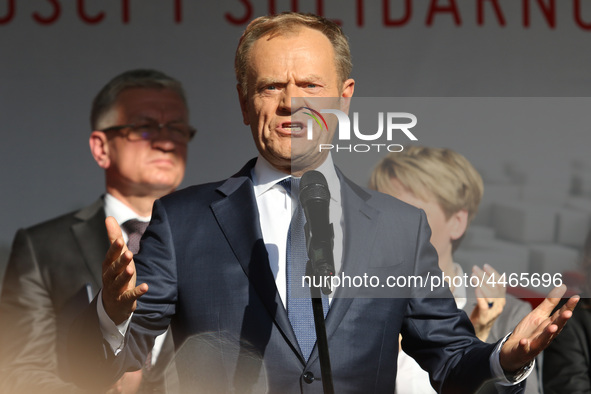 President of the European Council Donald Tusk during the rally on the Dlugi Targ street is seen in Gdansk, Poland on 4th June 2019 Freedom a...