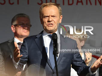 President of the European Council Donald Tusk during the rally on the Dlugi Targ street is seen in Gdansk, Poland on 4th June 2019 Freedom a...