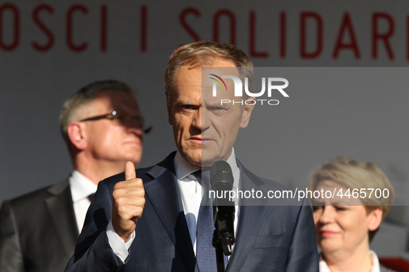 President of the European Council Donald Tusk during the rally on the Dlugi Targ street is seen in Gdansk, Poland on 4th June 2019 Freedom a...