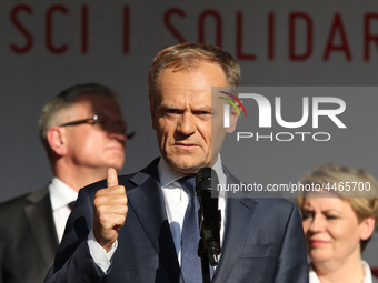 President of the European Council Donald Tusk during the rally on the Dlugi Targ street is seen in Gdansk, Poland on 4th June 2019 Freedom a...