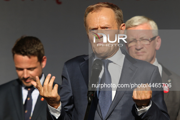 President of the European Council Donald Tusk during the rally on the Dlugi Targ street is seen in Gdansk, Poland on 4th June 2019 Freedom a...