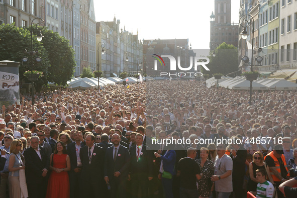 People attending the rally on the Dlugi Targ street is seen in Gdansk, Poland on 4th June 2019 Freedom and Solidarity Days mark 30th anniver...