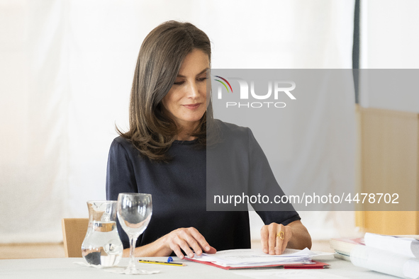 Queen Letizia of Spain visits a traditional Students Residence (Residencia de Estudiantes) on June 06, 2019 in Madrid, Spain. 