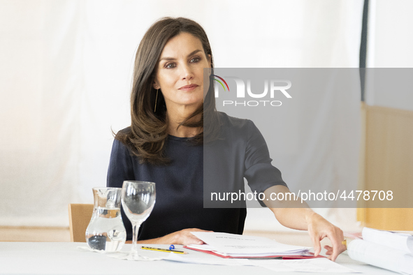 Queen Letizia of Spain visits a traditional Students Residence (Residencia de Estudiantes) on June 06, 2019 in Madrid, Spain. 