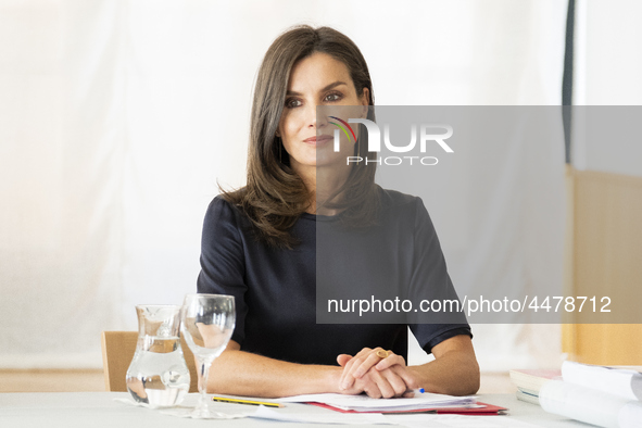 Queen Letizia of Spain visits a traditional Students Residence (Residencia de Estudiantes) on June 06, 2019 in Madrid, Spain. 