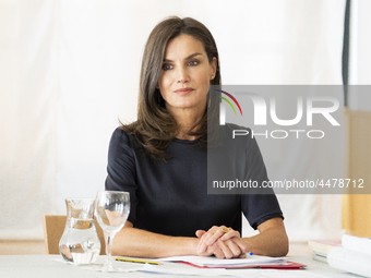 Queen Letizia of Spain visits a traditional Students Residence (Residencia de Estudiantes) on June 06, 2019 in Madrid, Spain. (