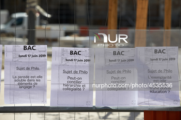 False philosophy papers put outside the St-Sernin highschool. Some high school teachers were on strike against the bill on education sponsor...