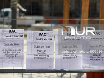 False philosophy papers put outside the St-Sernin highschool. Some high school teachers were on strike against the bill on education sponsor...