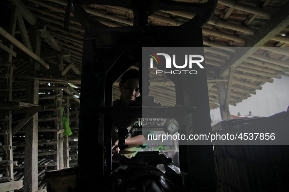 Female workers work on making tiles in clay tile factories at Pakuncen sub-district, Banyumas regency, Central Java province, on June 16, 20...