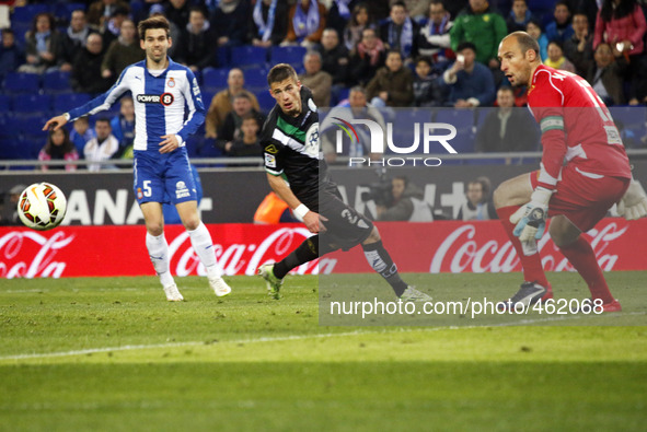 BARCELONA -february 27- SPAIN: Victor Alvarez, Pantic and Saizar in the match between RCD Espanyol and Cordoba CF, for week 25 of the spanis...