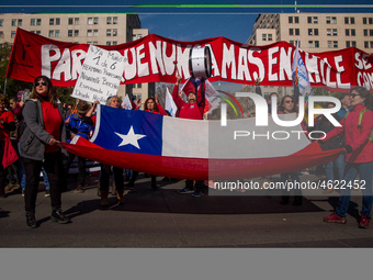 Teachers take part in a demonstration in Santiago de Chile, Chile, on July 3, 2019. (